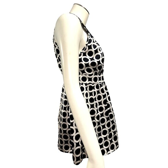 INC International Concepts 4P Silk Sequin Trim Halter Blouse Black White Circles - Picture 6 of 12